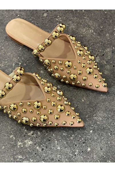 ERVANIN BUTİĞİ Nude Cilt (Maria) Gold Droplu Kadın Terlik