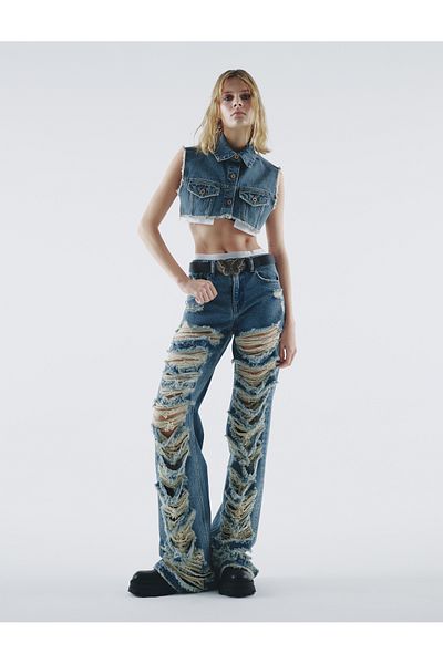 Koton Multi-Frayed Denim Trousers Straight Leg Pocket Cotton - Nora Straight Jeans