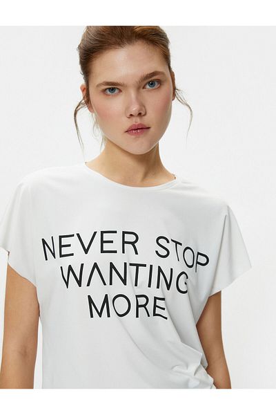 Koton Sports T-Shirt Bat Sleeve Slogan Printed Relaxed Cut Crew Neck