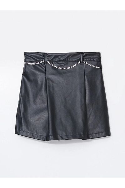 LC Waikiki LCW Kids Fusta neagră cu talie elastică cu aspect de piele pentru fete