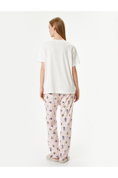 Koton Lizenziertes, bedrucktes Kurzarm-Pyjama-Set mit Looney Tunes-Motiv