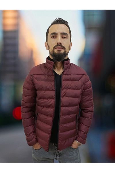 daniel milano Men's Side Rubber Detailed Pocketed Gel Padded Claret Red Sports Sweater Coat