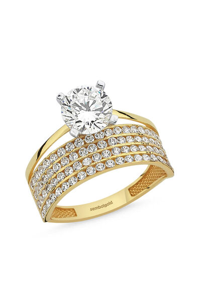 Sembol Gold Tektaş Alyans Altın Yüzük Twin 2'si Bir Arada