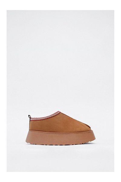 ERVANIN BUTİĞİ Tan Suede (Huggie XL) Women's Slippers with Wool Inside