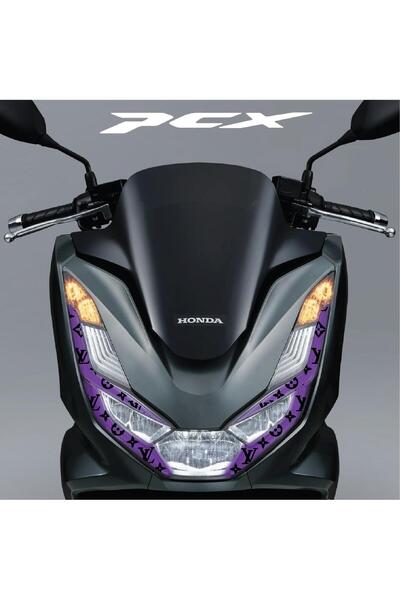 Motiker Honda PCX Ön Far Kaşı LV Tasarımı Şeffaf Sticker Mor Model 2