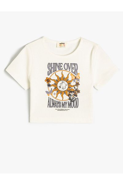 Koton Crop T-Shirt Sun Printed Crew Neck Βαμβακερό