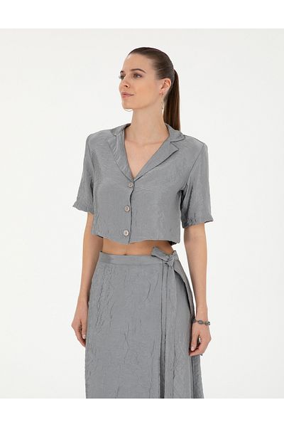 Pierre Cardin Gray Regular Fit Crop Top Short Sleeve Shirt 50288783 -Vr024