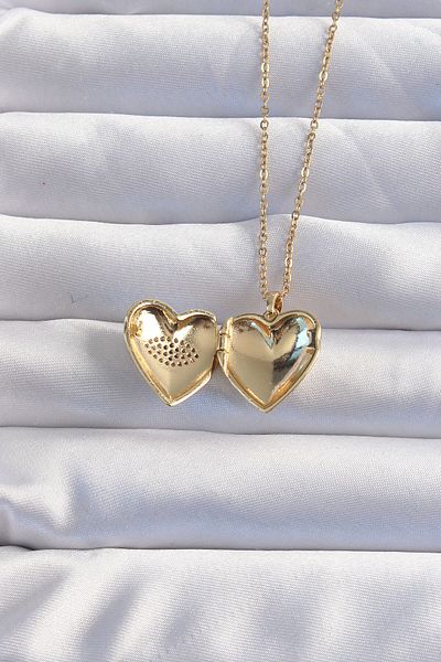 Skygo Gold Colored 316l Steel Zircon Stone Heart Model Necklace - Eye Figure and Can Be Opened Inside - Tj-bko8975
