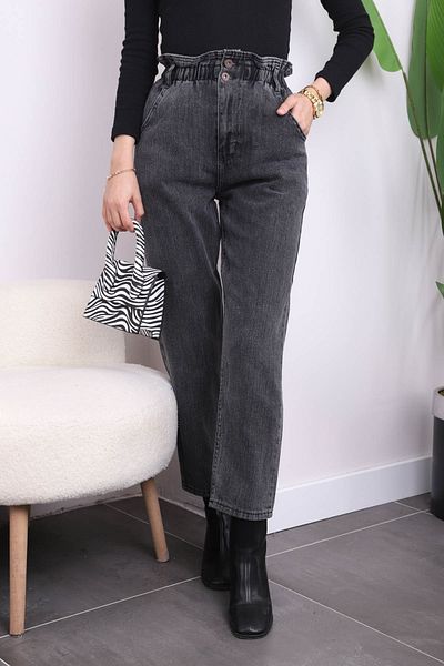İmajButik Blugi Mom cu talie elastică afumată