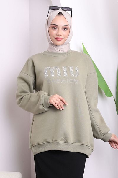 İmajButik Φούτερ με στάμπα χακί με τρεις κλωστές