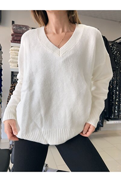PATİSPANYA Premium kalite v yaka oversize yumuşak dokulu triko kazak