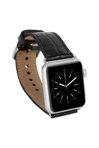 PLM Apple Watch 42-44-45mm Crocodile Black Leather Cord