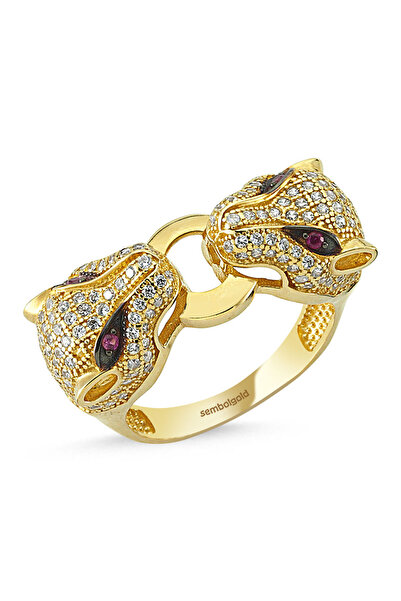 Sembol Gold Kaplan Altın Yüzük Çift Başlı 14k Gold