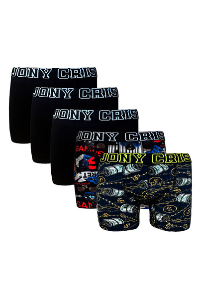 JONY CRIS Erkek Boxer Desenli Baskılı Erkek Baksır 5’li Set