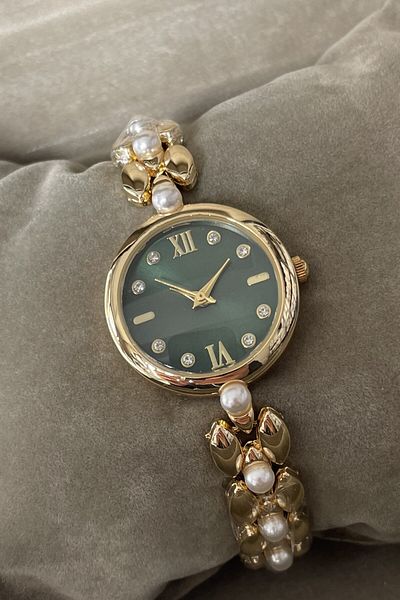 Leerybee Minimal Women's Watch with Pearls and Stones Nla-183