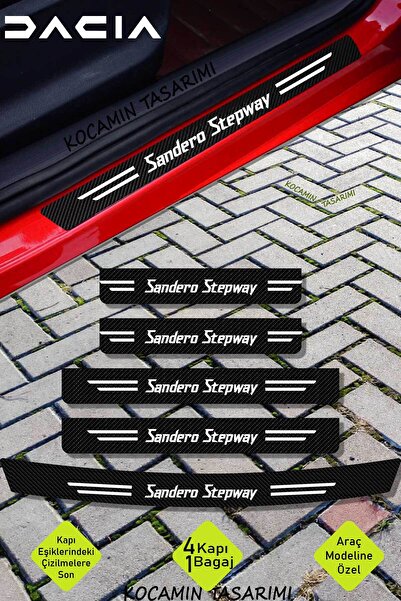 Kocamın Tasarımı Dacia Sandero Stepway Araç Kapı Bagaj Eşiği Koruma Seti Çizi...