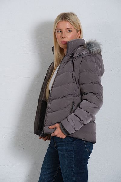 Maule Gray Faux Fur Hooded Women's Anorak - Water Repellent, Detachable @Avele