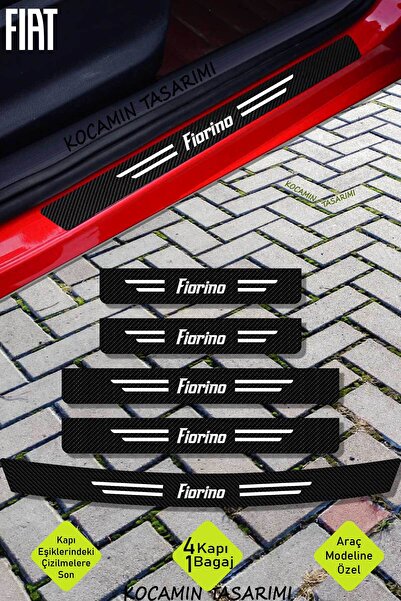Kocamın Tasarımı Fiat Fiorino Kapı ve Bagaj Eşiği Koruyucu Set Karbon Folyo Çizik Engelleyici Fiorino Yazılı