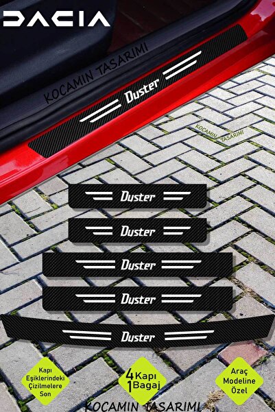 Kocamın Tasarımı Dacia Duster Araç Kapı ve Bagaj Eşiği Koruyucu Set Karbon Folyo Çizilme Engelleyici Duster Yazılı