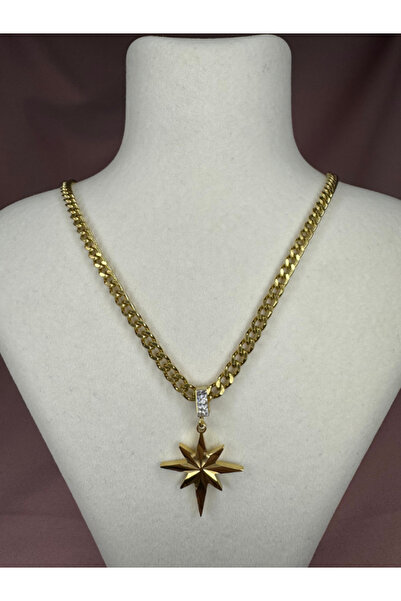 Sharley قلادة نورث ستار من الفولاذ بسلسلة سميكة