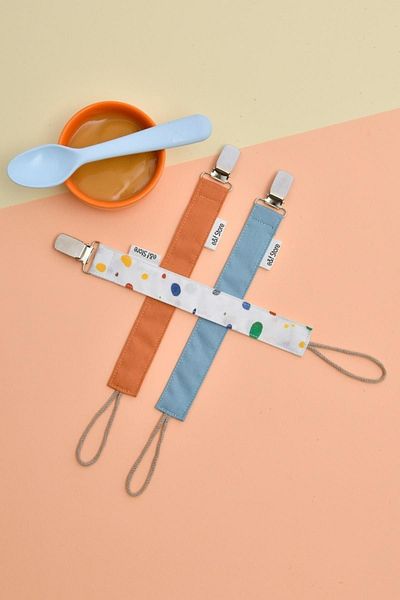 e&f Store Cotton Certified Baby Pacifier Chain - Set of 3 - Patterned, Salmon, Blue
