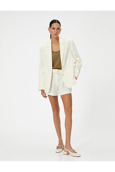 Koton Linen Blazer Jacket - Pocket Detailed Mixed Design