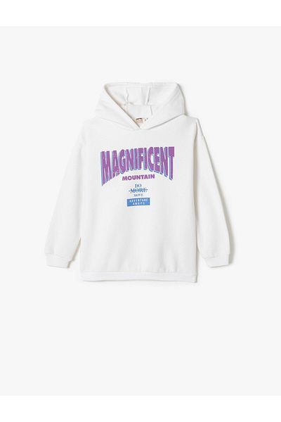 Koton Hooded Sweatshirt Tiered Long Sleeve Crew Neck Printed