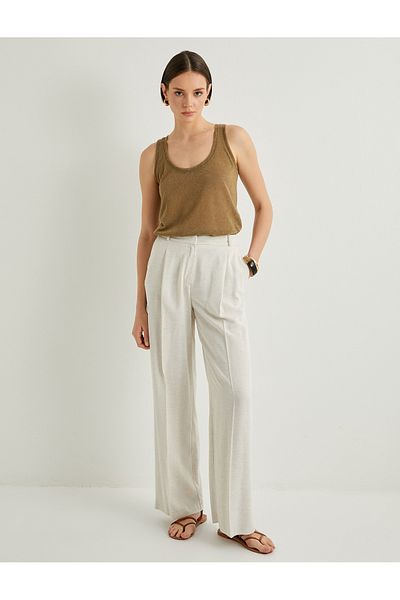 Koton Palazzo Trousers Wide Leg Regular Waist Viscose Mixed