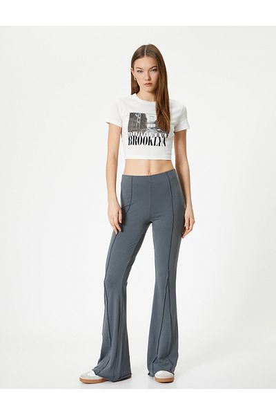 Koton Spanish Leg Trousers Ribbed Standard Waist Slim Fit Viscose Fabric Blended