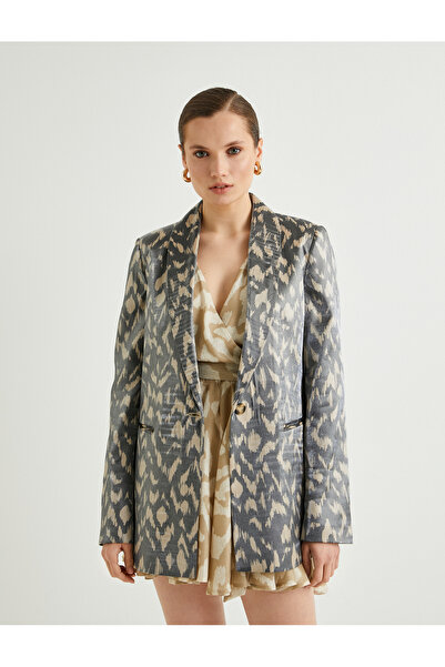 Koton Blazer Jacket Patterned Shiny Textured Fleto Pocket