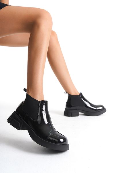 MARSEDO Women's Casual Boots - Elastic, Blunt Toe, Thick Sole, Fafe Black