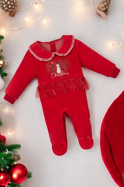 CreativeBebe Christmas Special Tutu Baby Girl Romper Snap Closure Long Sleeve Embroidery