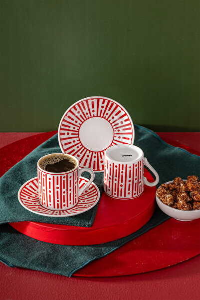 Emsan Abril New Bone 2 Personality Coffee Cup Set 90 ml Maroon