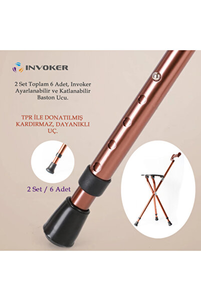 INVOKER Oturaklı Katlanır Ayarlanabilir Baston Ucu TPR li Kaydırmaz Dayanıklı...