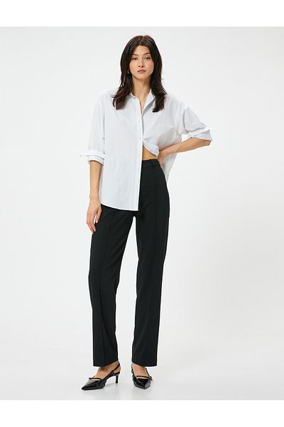 Koton High Waist Ribbed Palazzo Fabric Trousers
