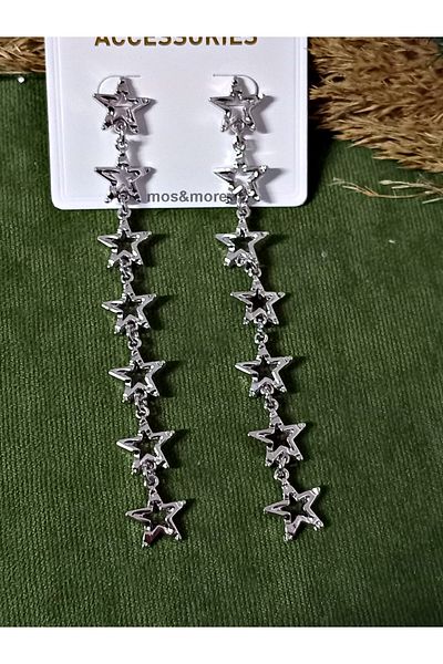 mos&more Silver Color Long Design Star Women's Earrings