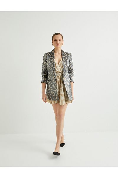 Koton Blazer Jacket Patterned Shiny Textured Fleto Pocket