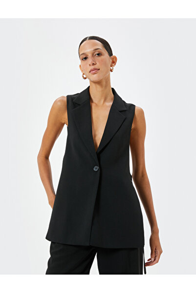 Koton Διπλό στήθος Reverse Jacket Collar - Μακρύ γιλέκο, πλαϊνό σκίσιμο και λεπτομέρεια ζώνης