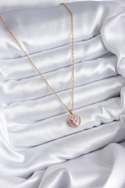 Skygo 316L Steel Special Series Chain Gold Color Pink Zircon Stone Heart Model Charm Women's Necklace
