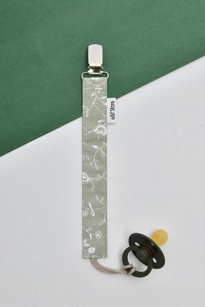 e&f Store Certified Cotton Pacifier Strap - Oil Green Floral - Baby Pacifier Chain