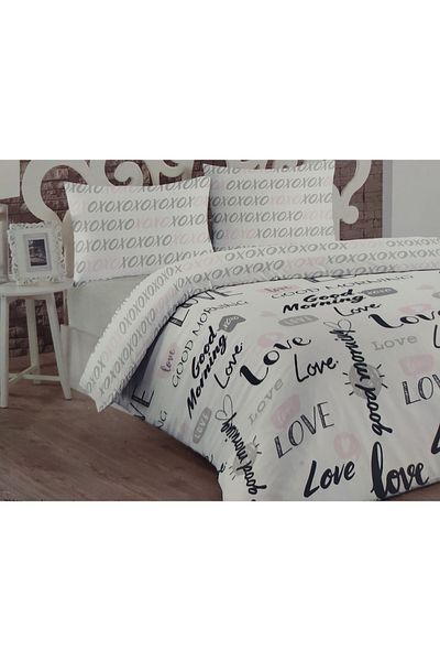 ÇAĞTEKS Love Flannel Flannel - Double Duvet Cover Set