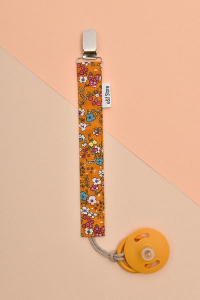 e&f Store Certified Cotton Pacifier Strap - Pumpkin Flower - Baby Pacifier Chain