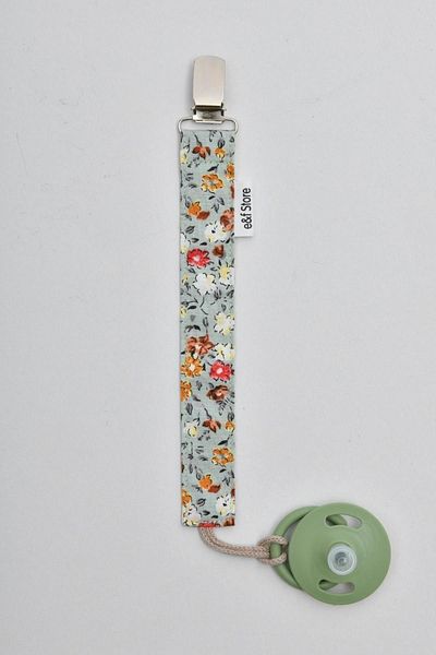 e&f Store Certified Cotton Pacifier Strap - Water Green Floral - Baby Pacifier Chain