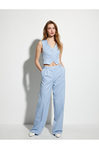 Koton Pantaloni Palazzo Taie Normală Buzunar Buzunar Plis Detaliat