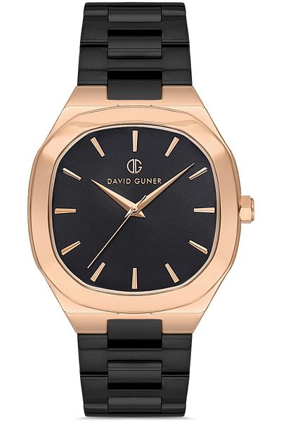 DAVID GUNER Rose Coated Black Dial Men's Wristwatch