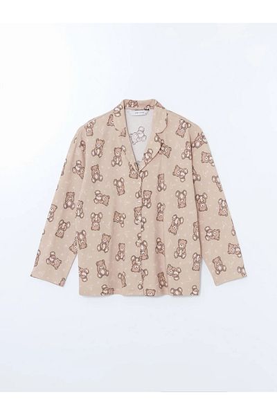 LC Waikiki Γυναικείες πιτζάμες LCW Young Beige πουκάμισο γιακά με στάμπα
