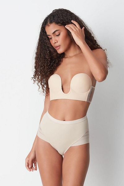 C&City Korsett-Slip mit hoher Taille und Tülldetail - C19301 Hellbraun