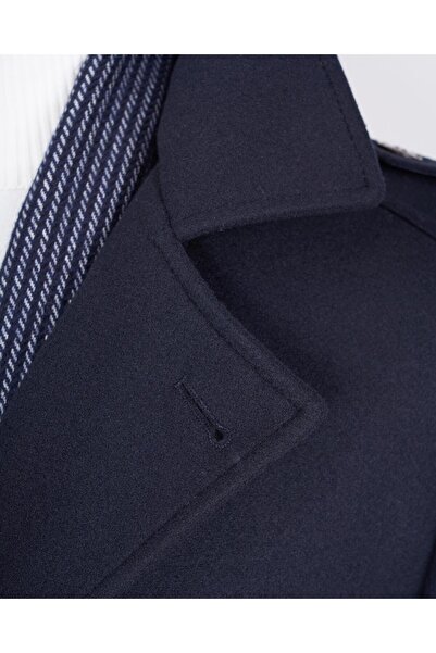 TerziAdemAltun Ανδρικό κοντό παλτό καμπαρντίνας ιταλικού στυλ Navy Blue T4391