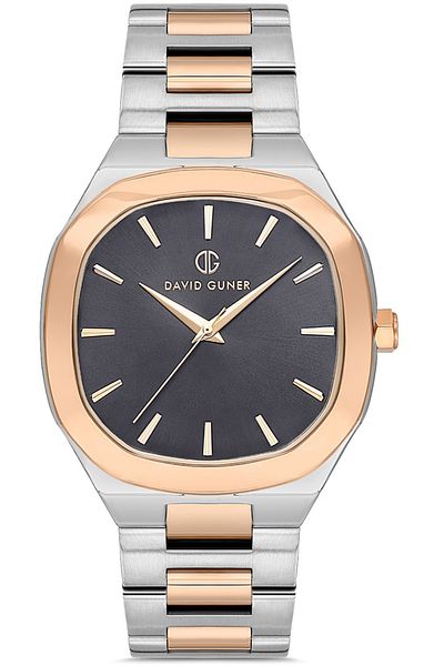 DAVID GUNER Rose Silver Coated Black Dial Men's Wristwatch