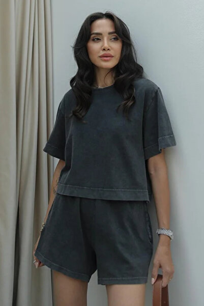 CreativeStyle Set de 2 piese pentru femei, cu talie înaltă, cu efect de vechi...